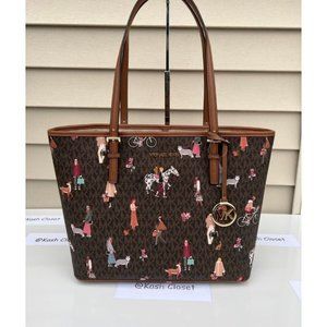 Michael Kors MK Jet Set Travel Girls Medium Carryall Tote - Brown Multi